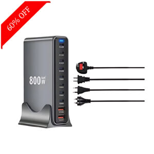 Fuji 10-Port USB Charging Station, 300W Desktop Multi-Port USB Charging Hub, Fast Charging for Smartphones, Tablets, Smartwatches, Power Banks & More, Compact Design for Home, Office, Travel